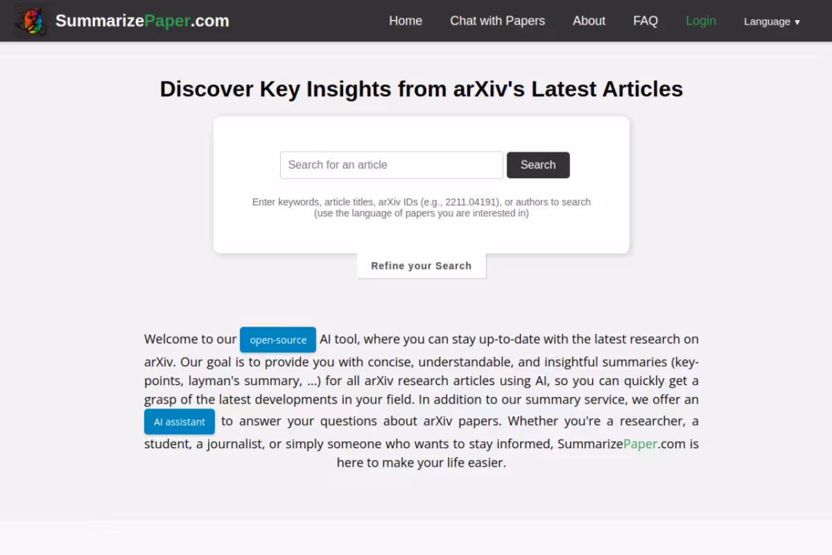 AI-Powered arXiv Paper Summarization homepage screenshot