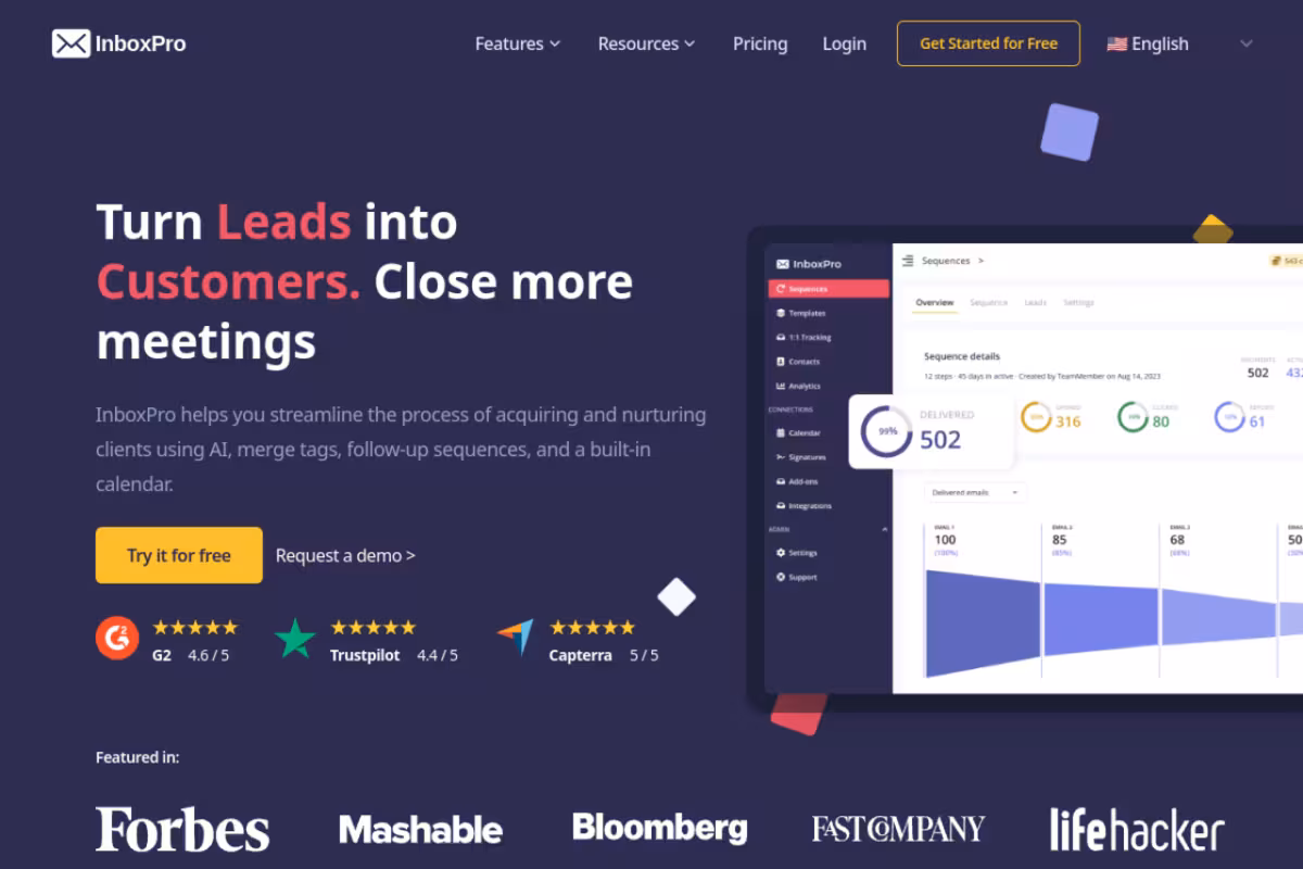 Turn Leads into Customers. Close more meetings homepage screenshot
