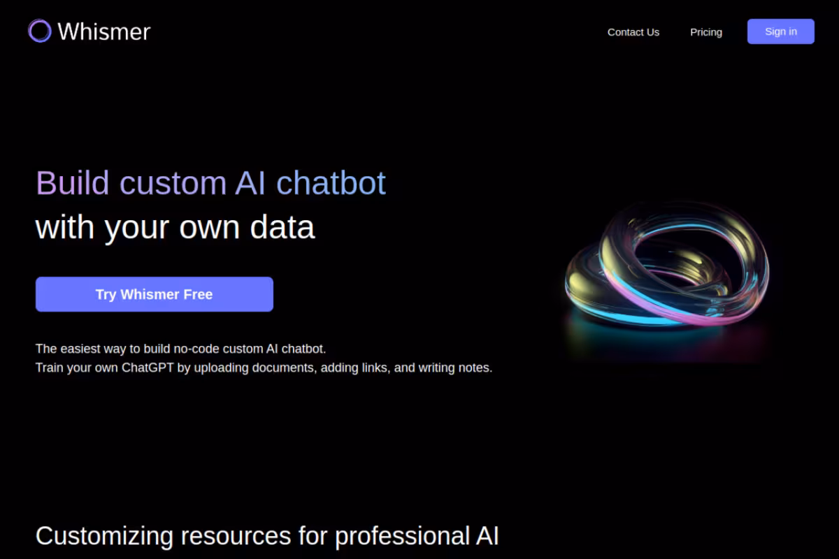 Whismer homepage screenshot
