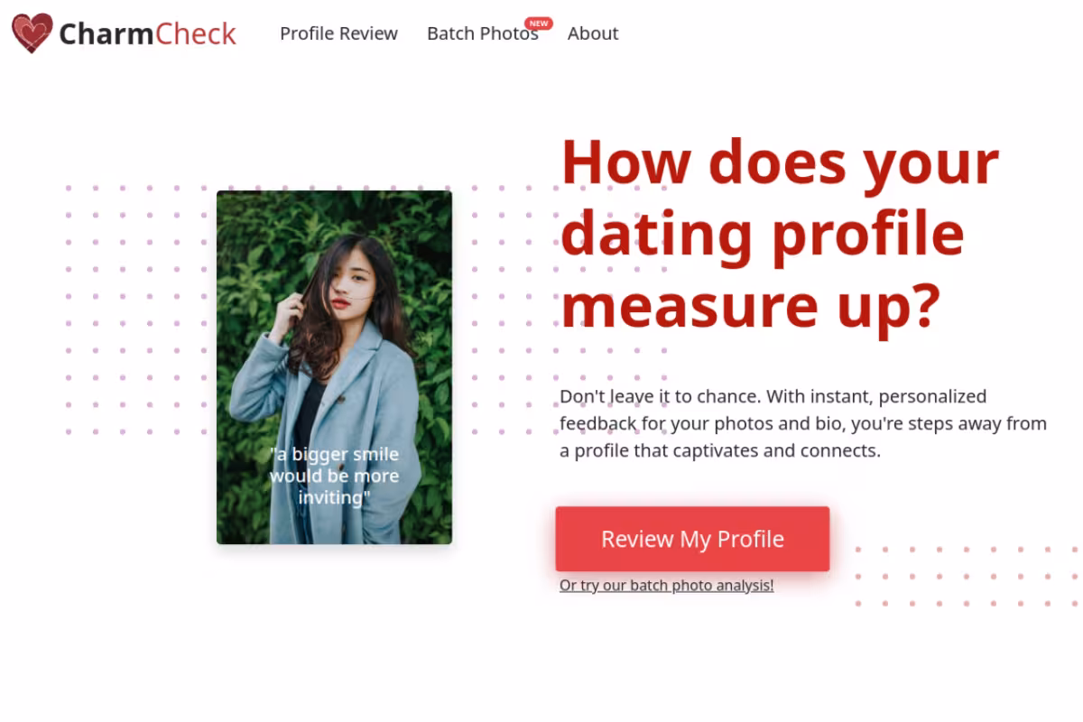 Charm Check homepage screenshot