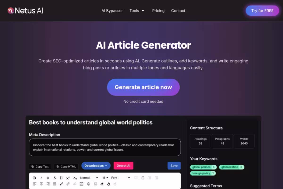 NetusAI homepage screenshot