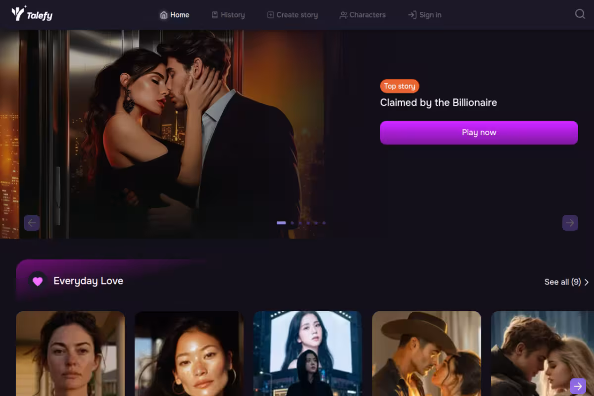 Talefy homepage screenshot