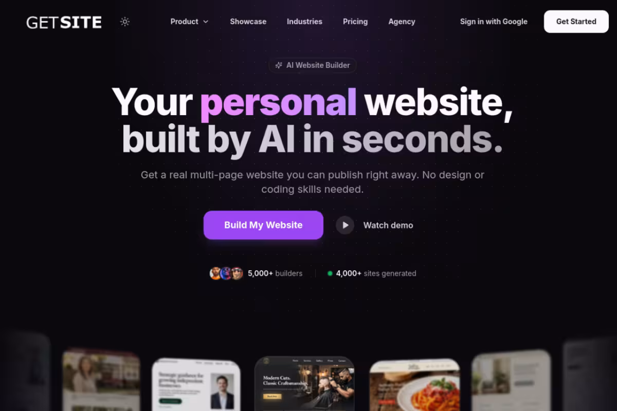 GetSite homepage screenshot