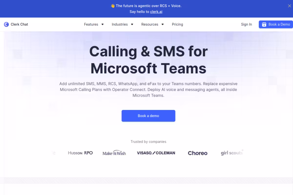 Clerk Chat homepage screenshot