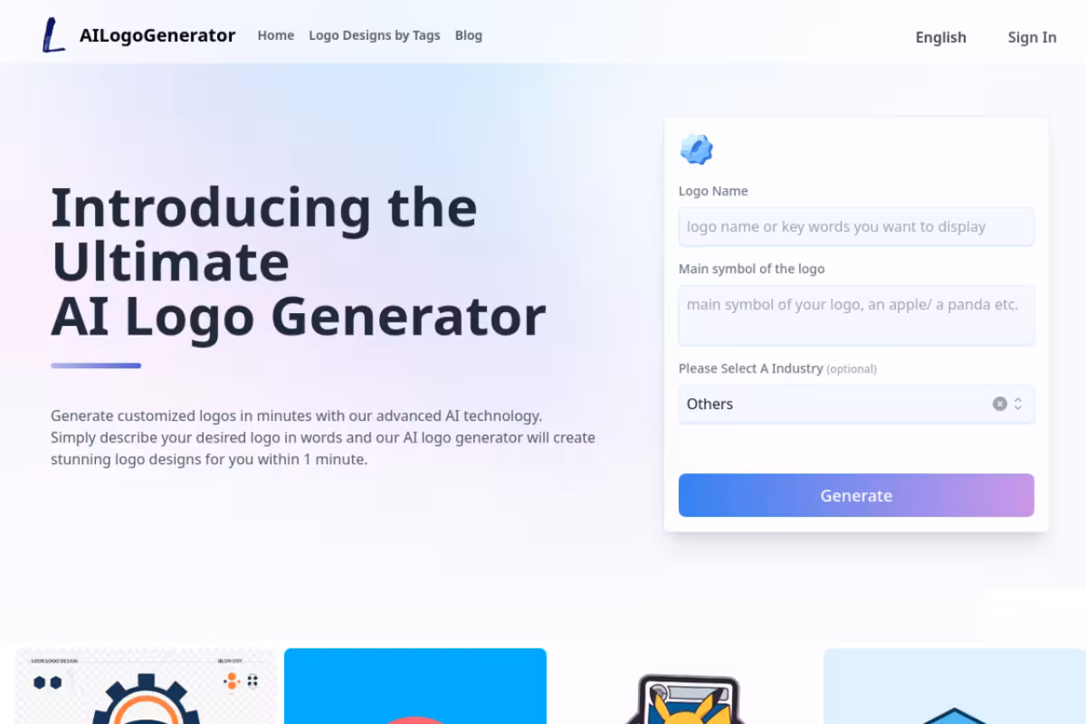 Free AI Logo Generator homepage screenshot