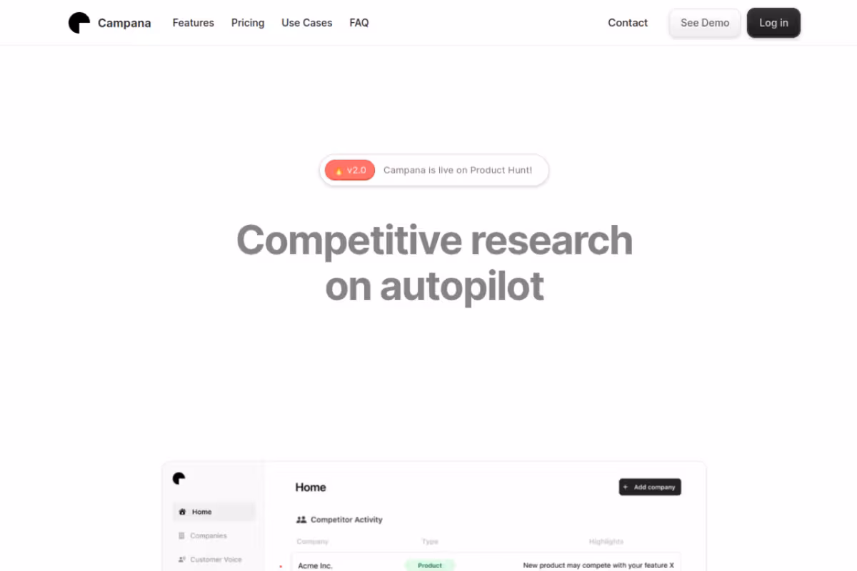 Campana homepage screenshot