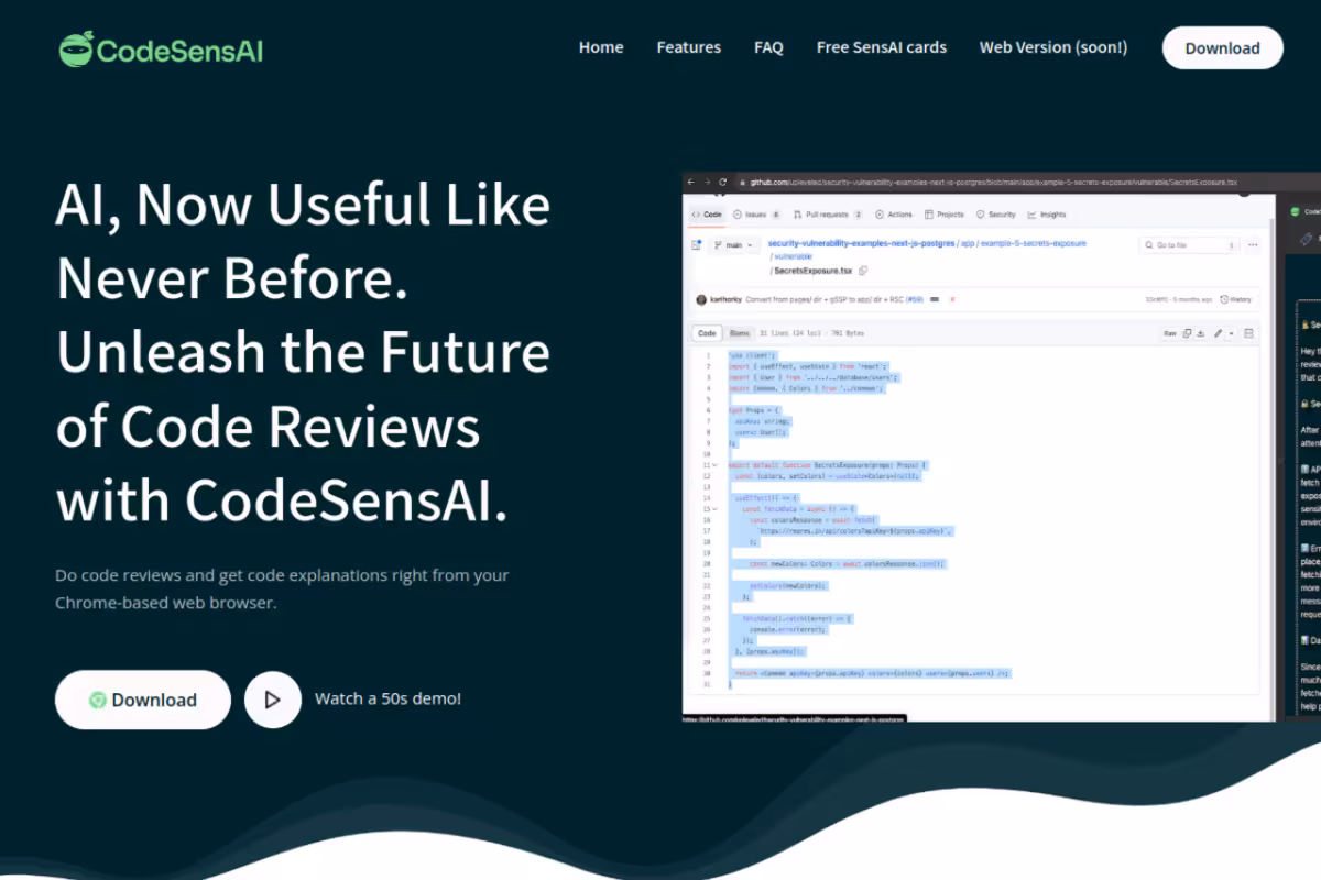 CodeSensAI homepage screenshot