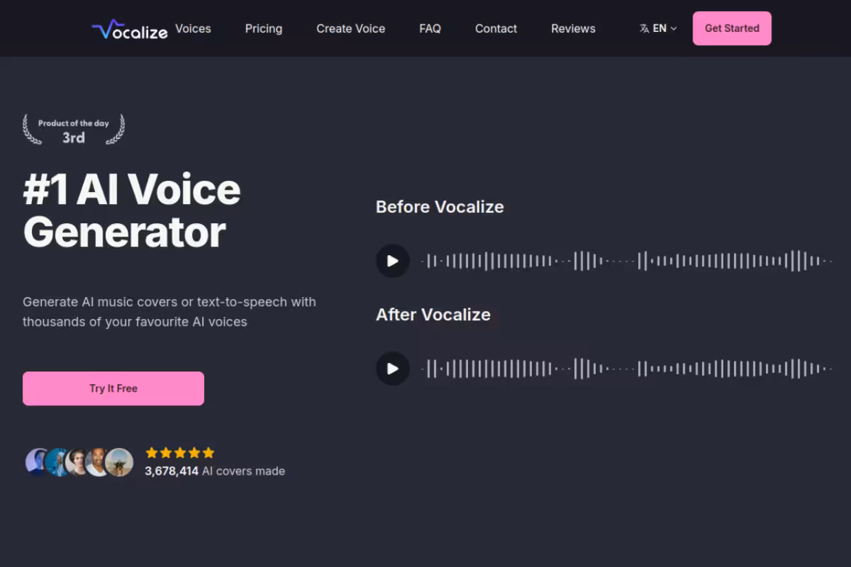 Vocalize homepage screenshot