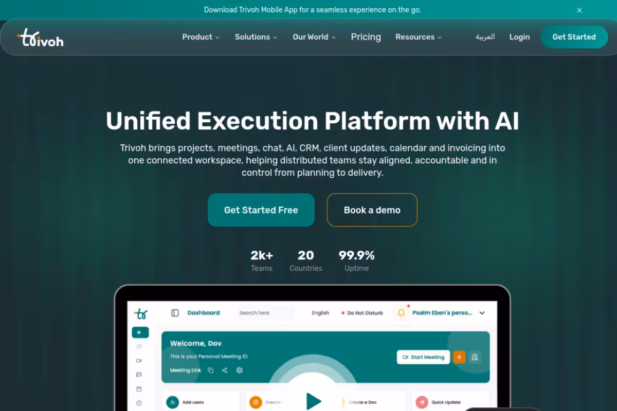 Trivoh homepage screenshot