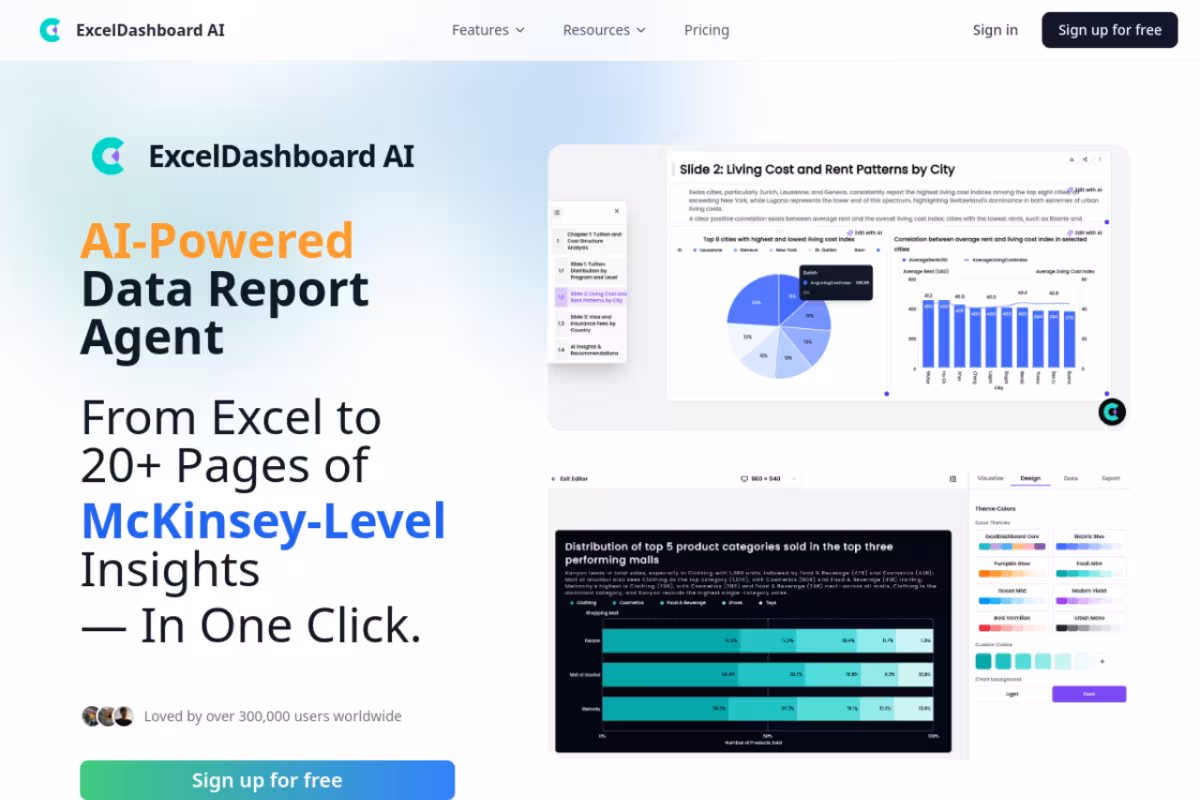 ExcelDashboard Ai homepage screenshot