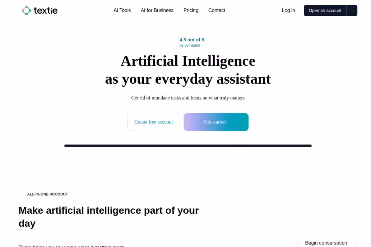Textie.ai homepage screenshot