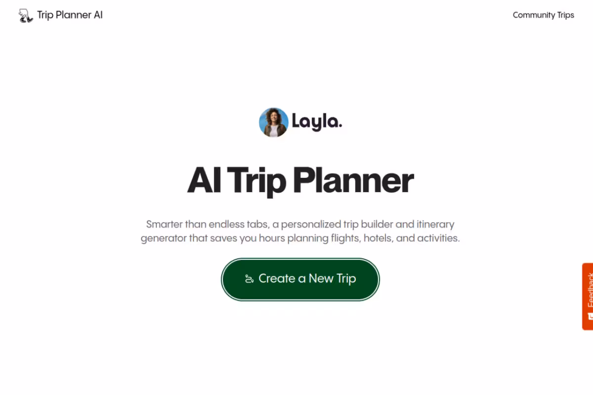 Trip Planner AI homepage screenshot