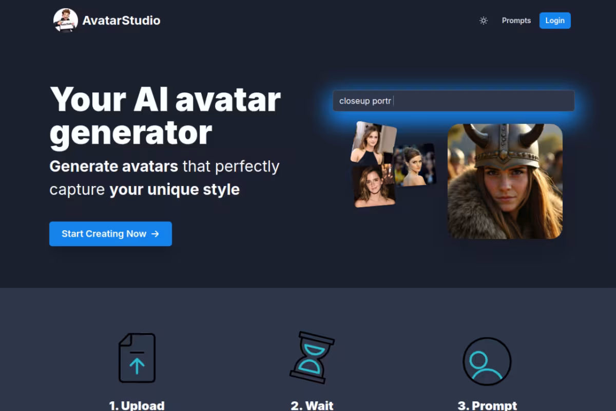 Generate Custom AI avatar homepage screenshot