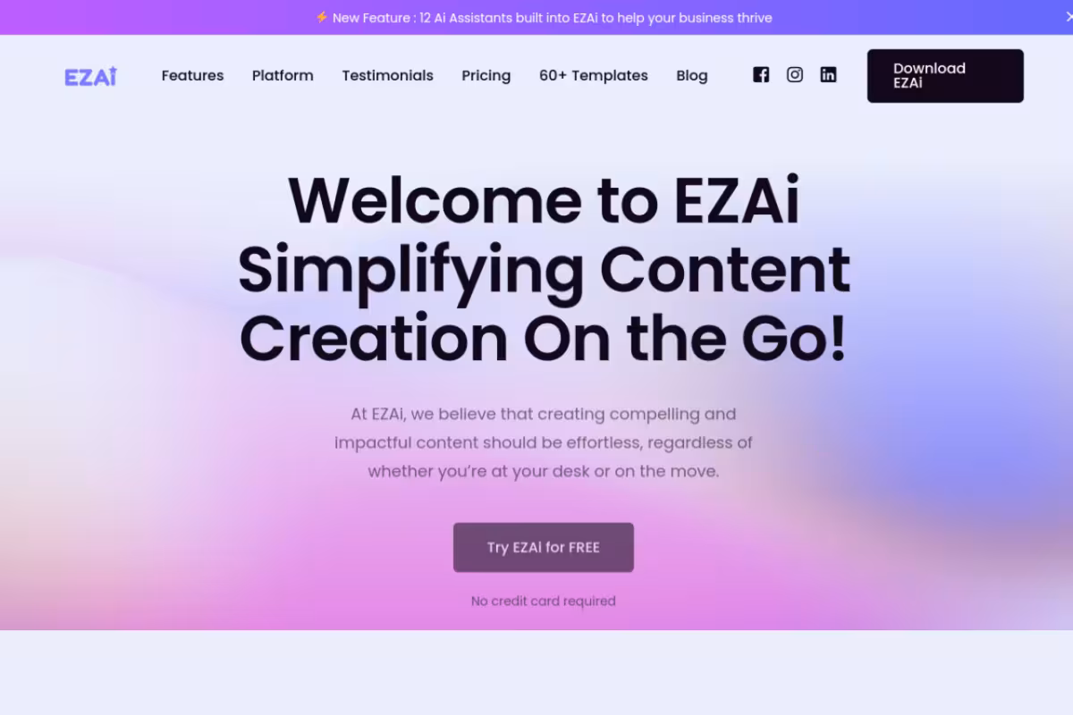 EZAI APP homepage screenshot
