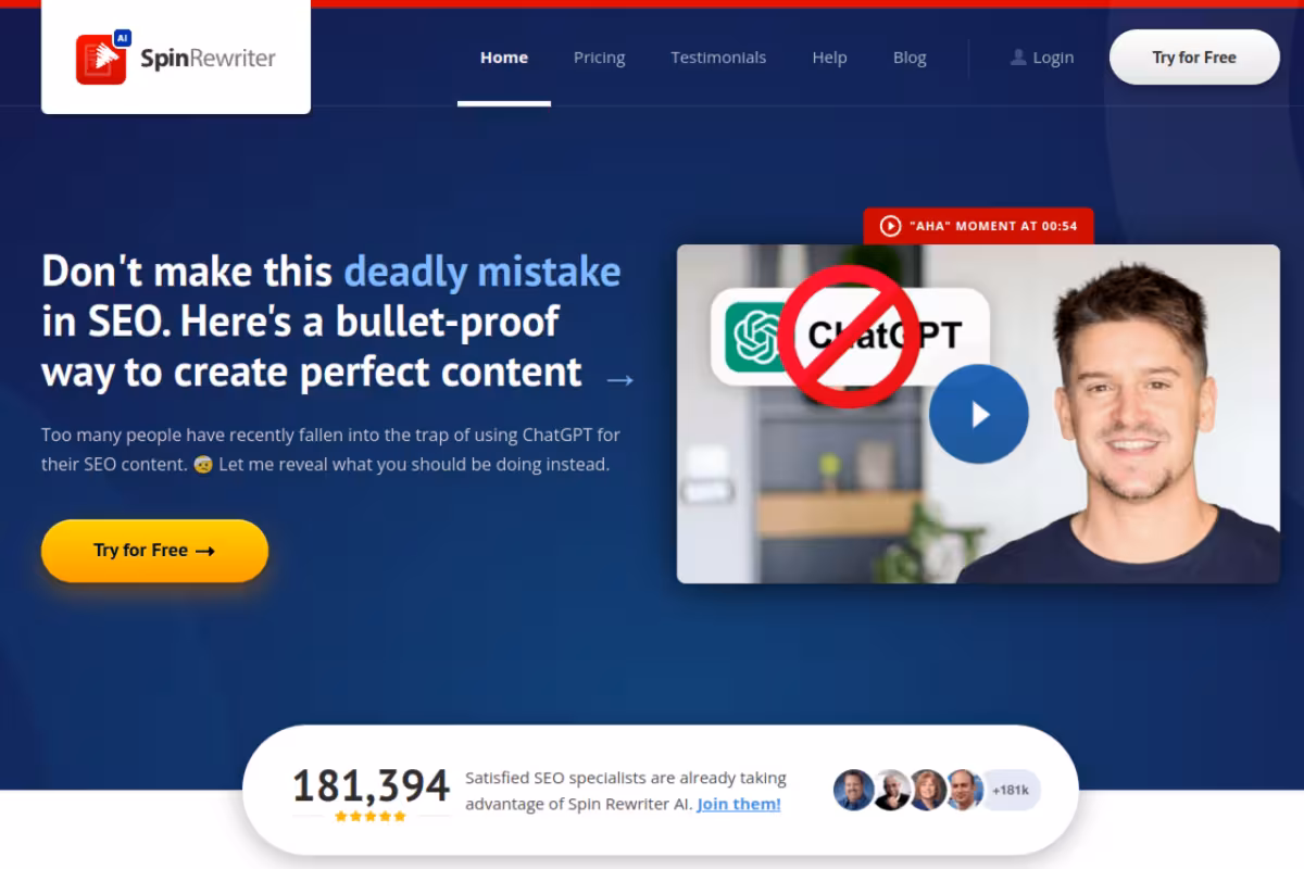 Spin Rewriter homepage screenshot