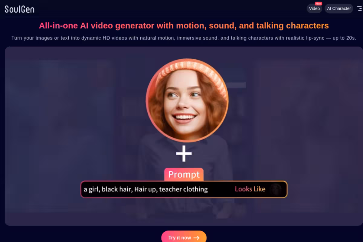 SoulGen homepage screenshot