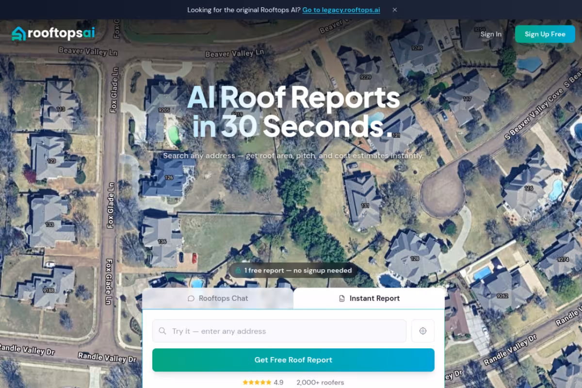 Rooftops AI homepage screenshot
