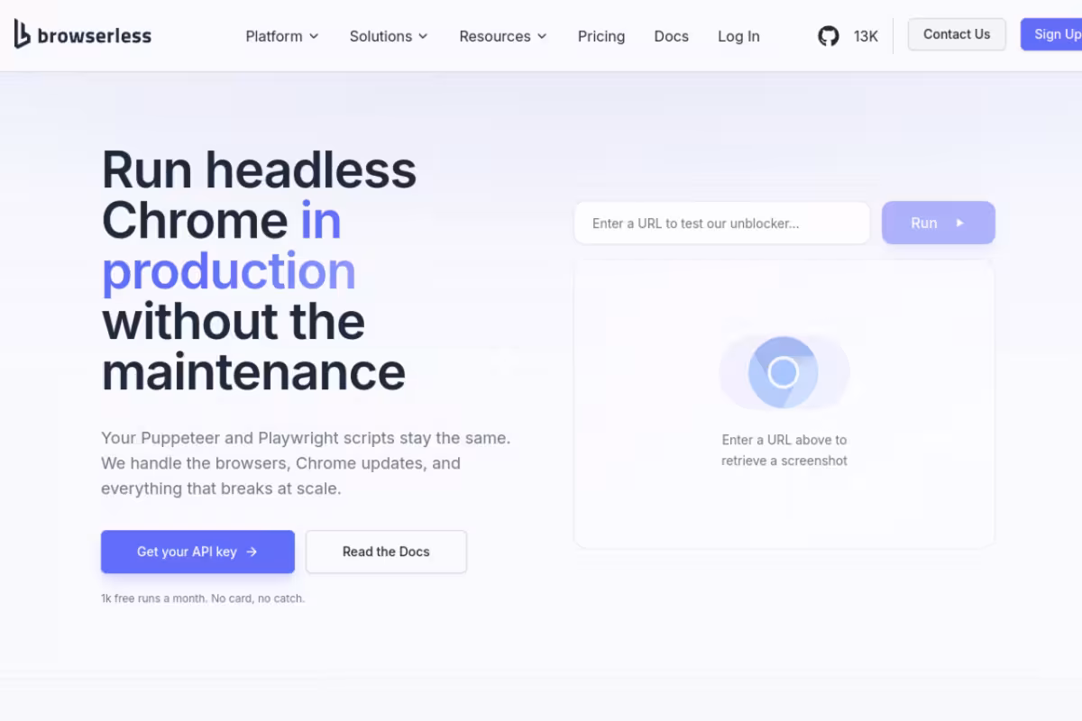 Browserless homepage screenshot