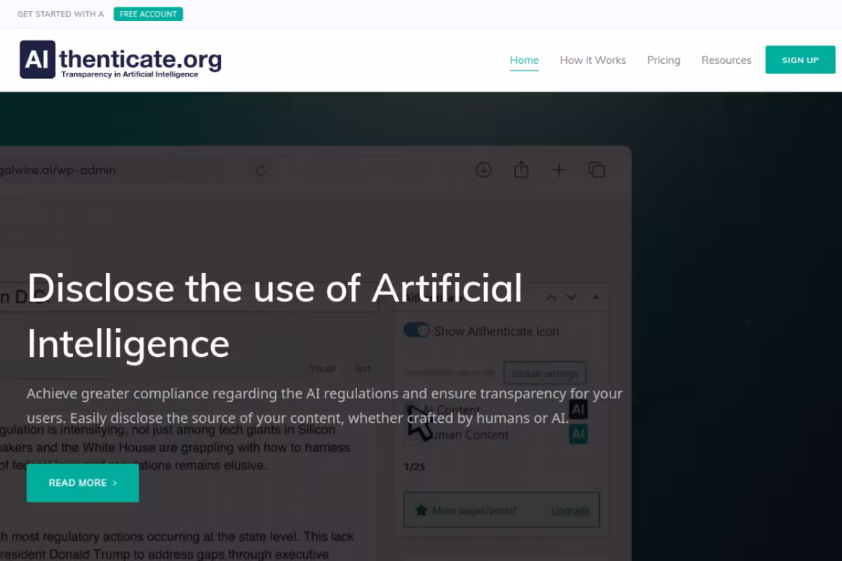 Aithenticate homepage screenshot