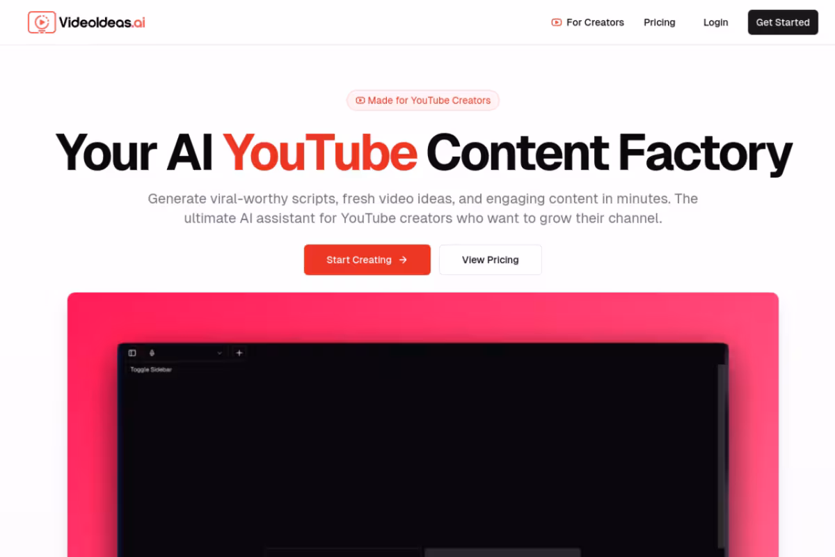 VideoIdeas.ai homepage screenshot