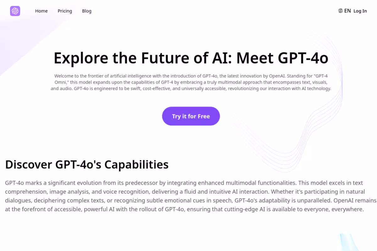 Discover GPT-4o Free Online homepage screenshot
