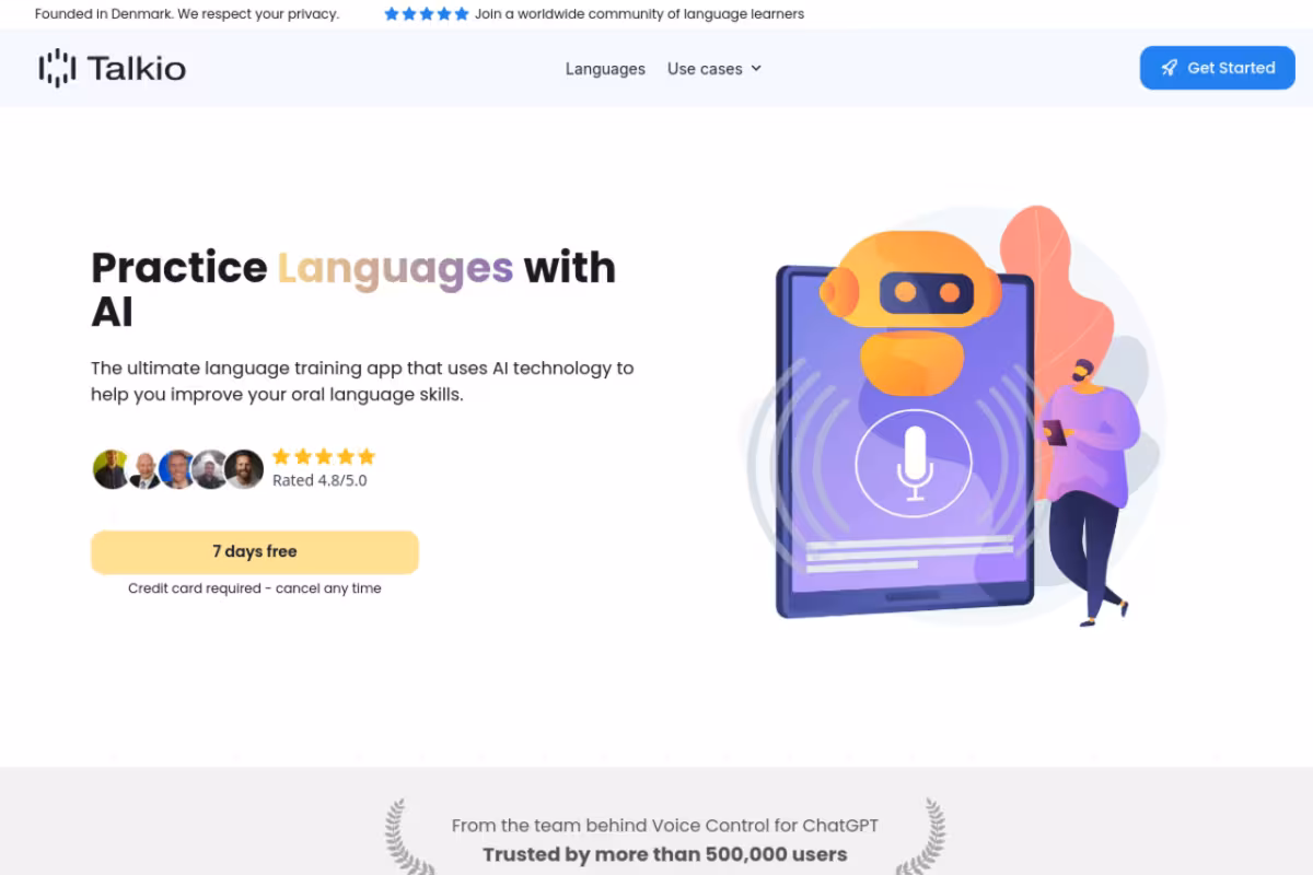Talkio AI homepage screenshot