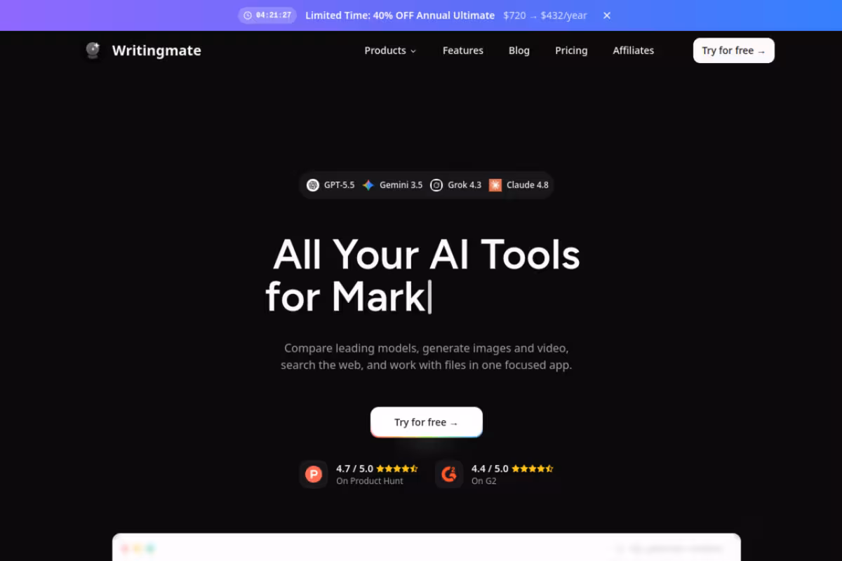 Writingmate homepage screenshot