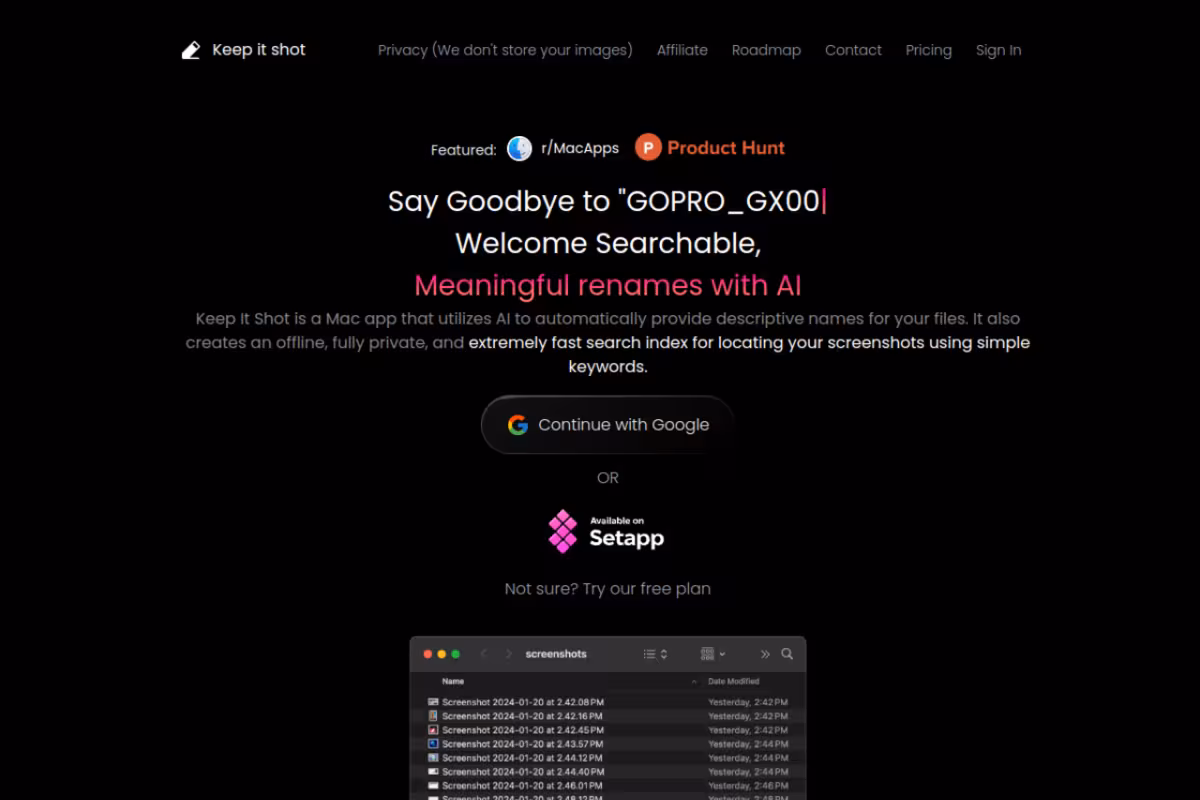 Keep It Shot homepage screenshot