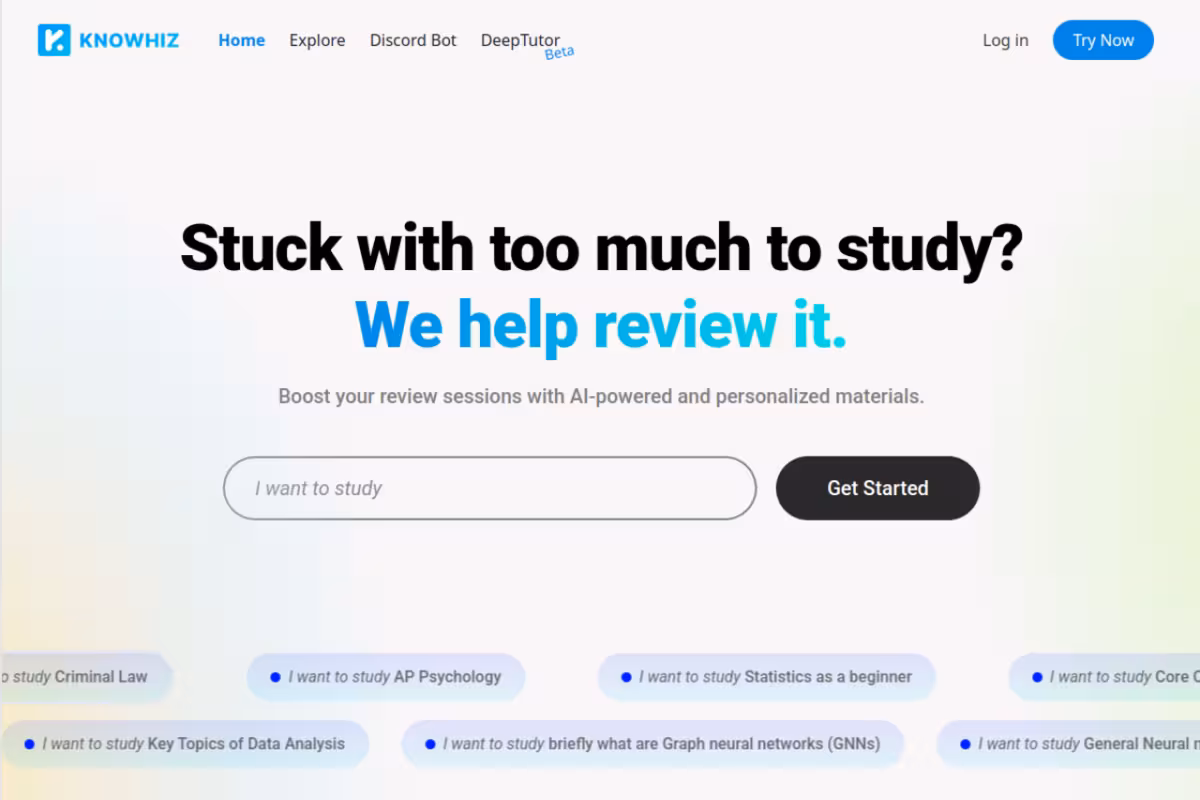 KnoWhiz homepage screenshot