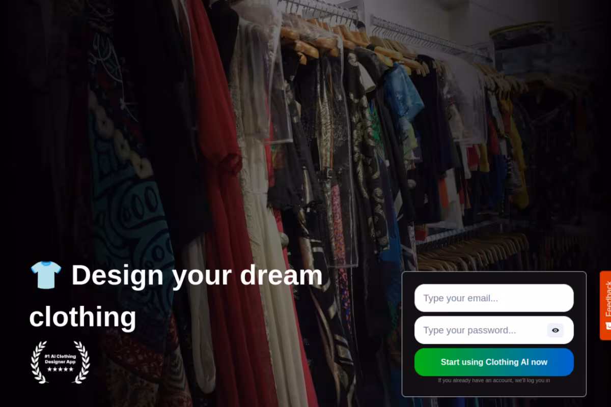 Clothing AI homepage screenshot