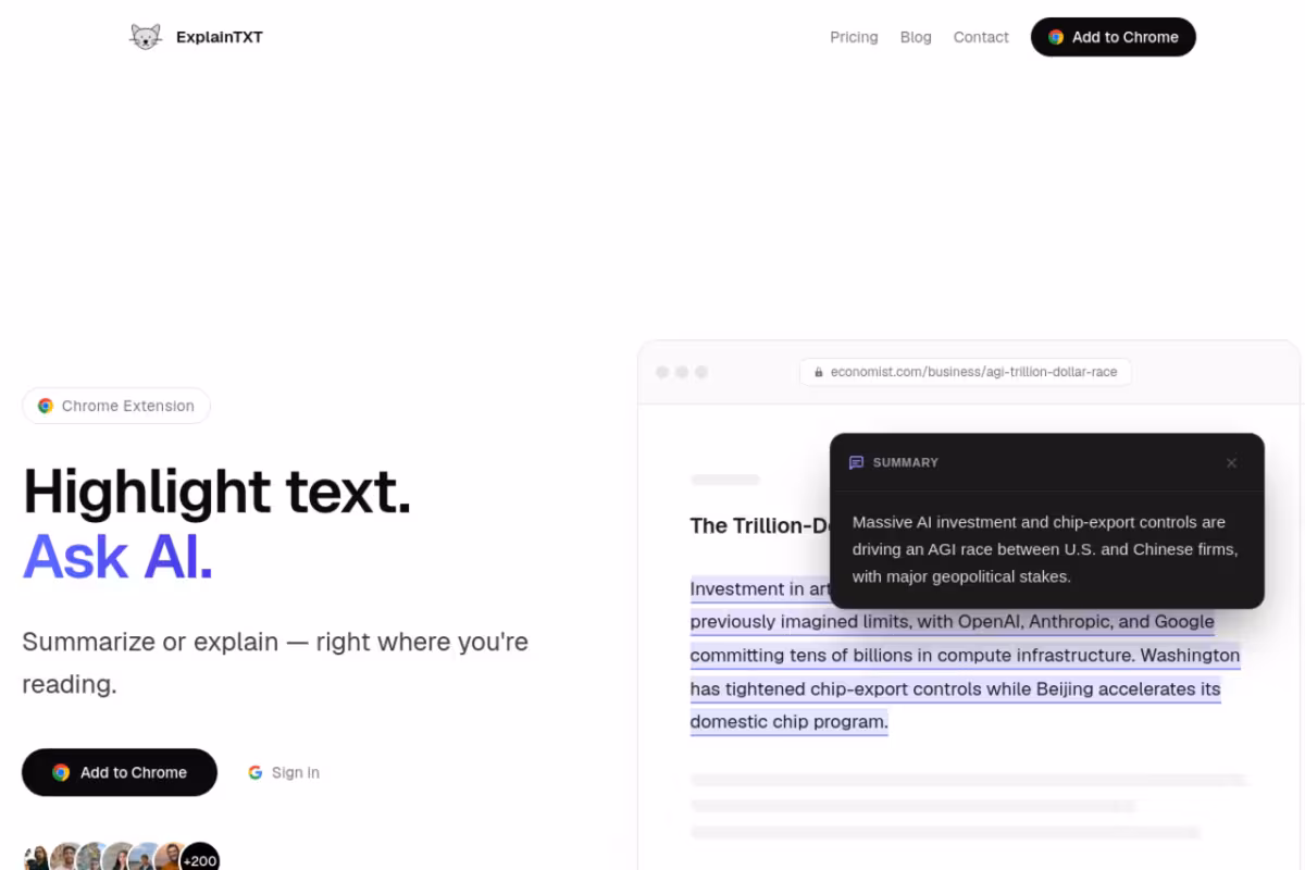 ExplainTXT homepage screenshot