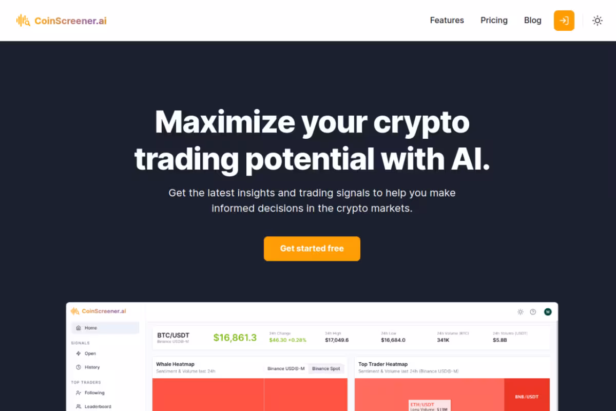 CoinScreener homepage screenshot