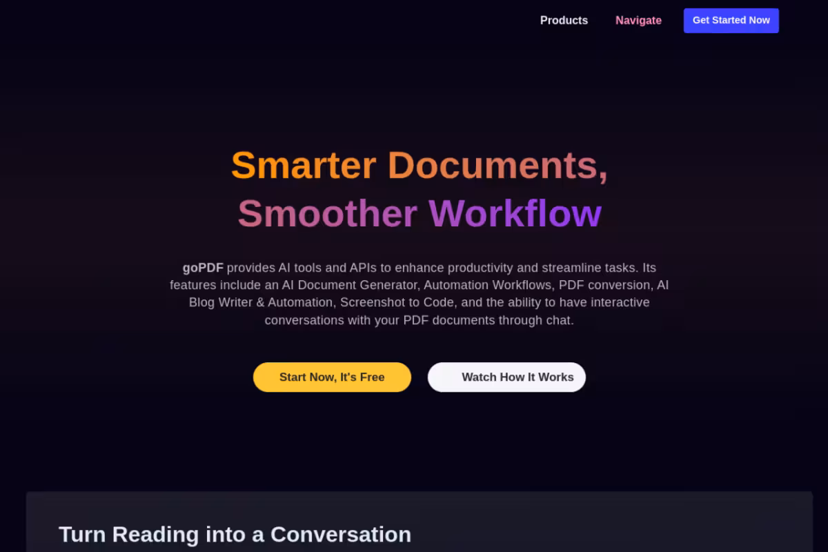 goPDF homepage screenshot