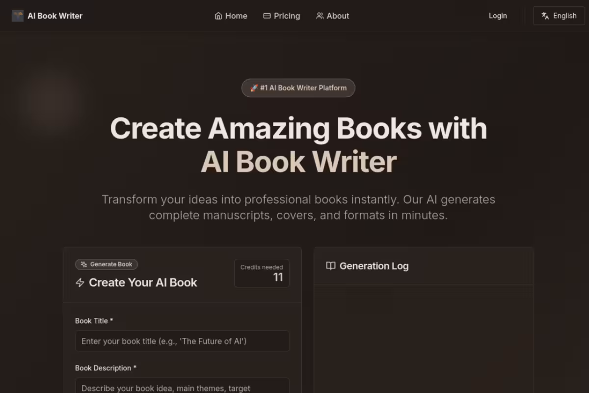 Create Amazing Books with AI Book Writer homepage screenshot