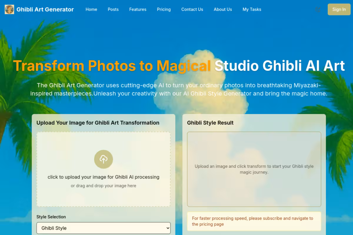 Ghibli Art Generator homepage screenshot