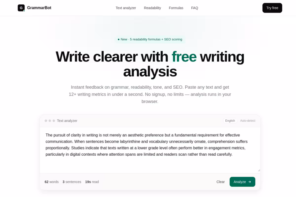 GrammarBot App homepage screenshot