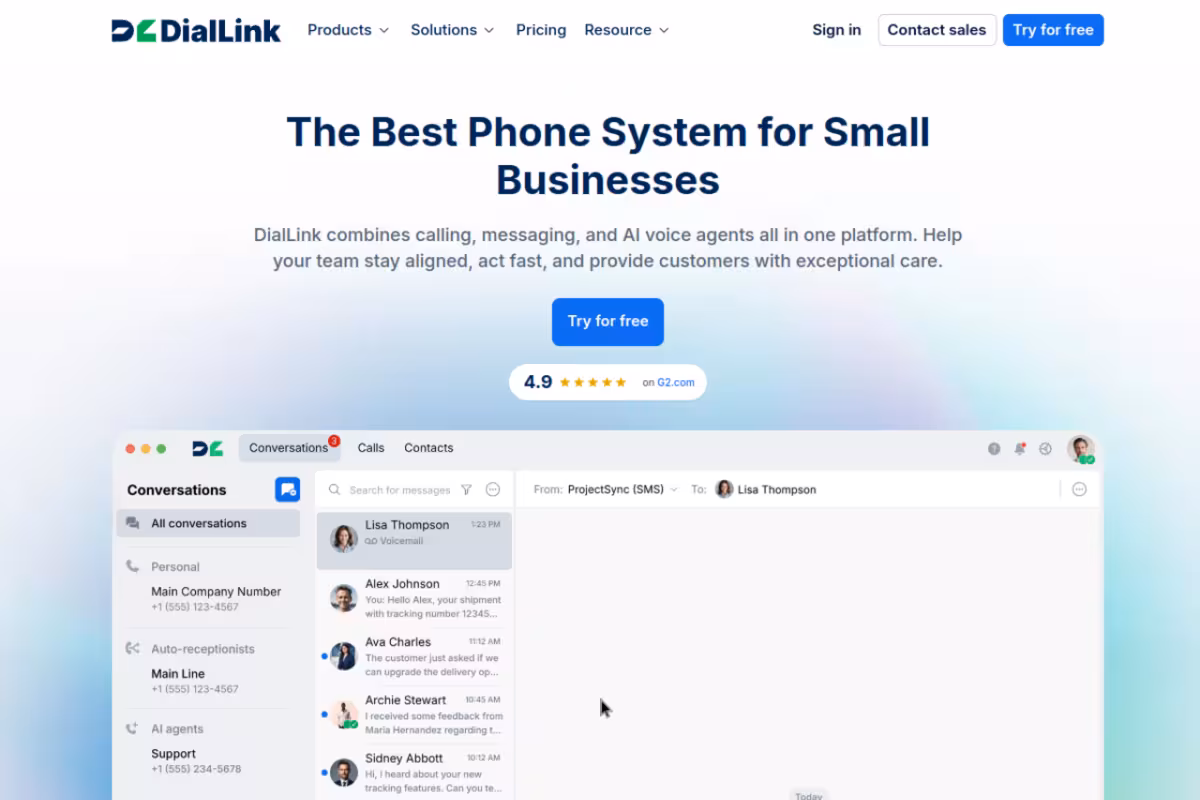 DialLink homepage screenshot