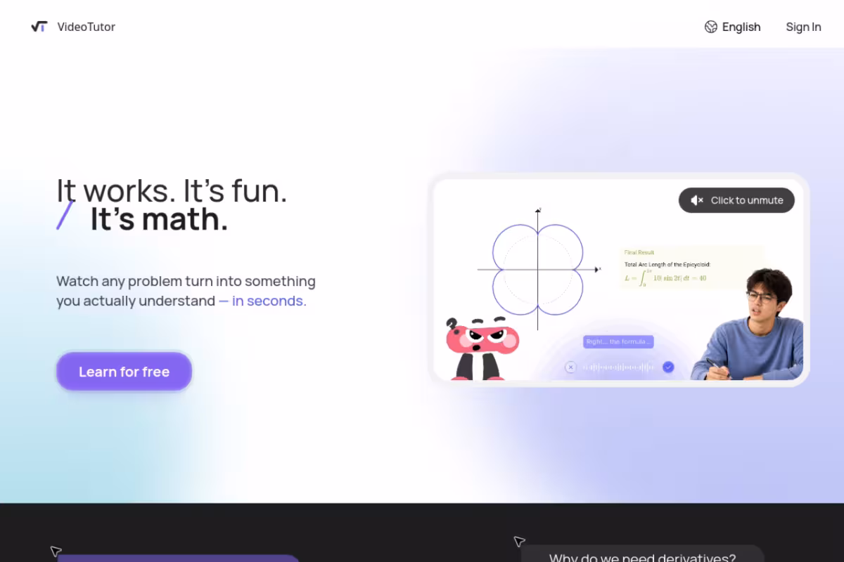VideoTutor homepage screenshot