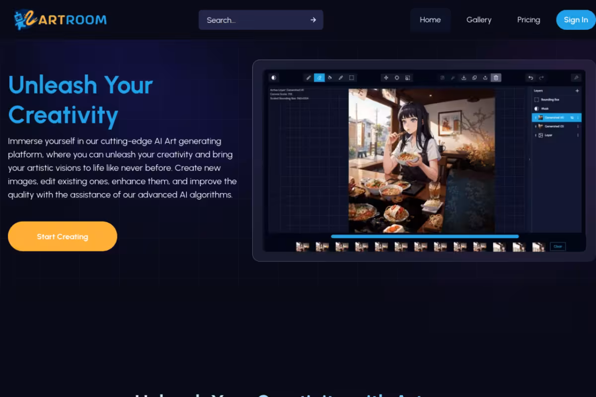 ArtRoom AI homepage screenshot