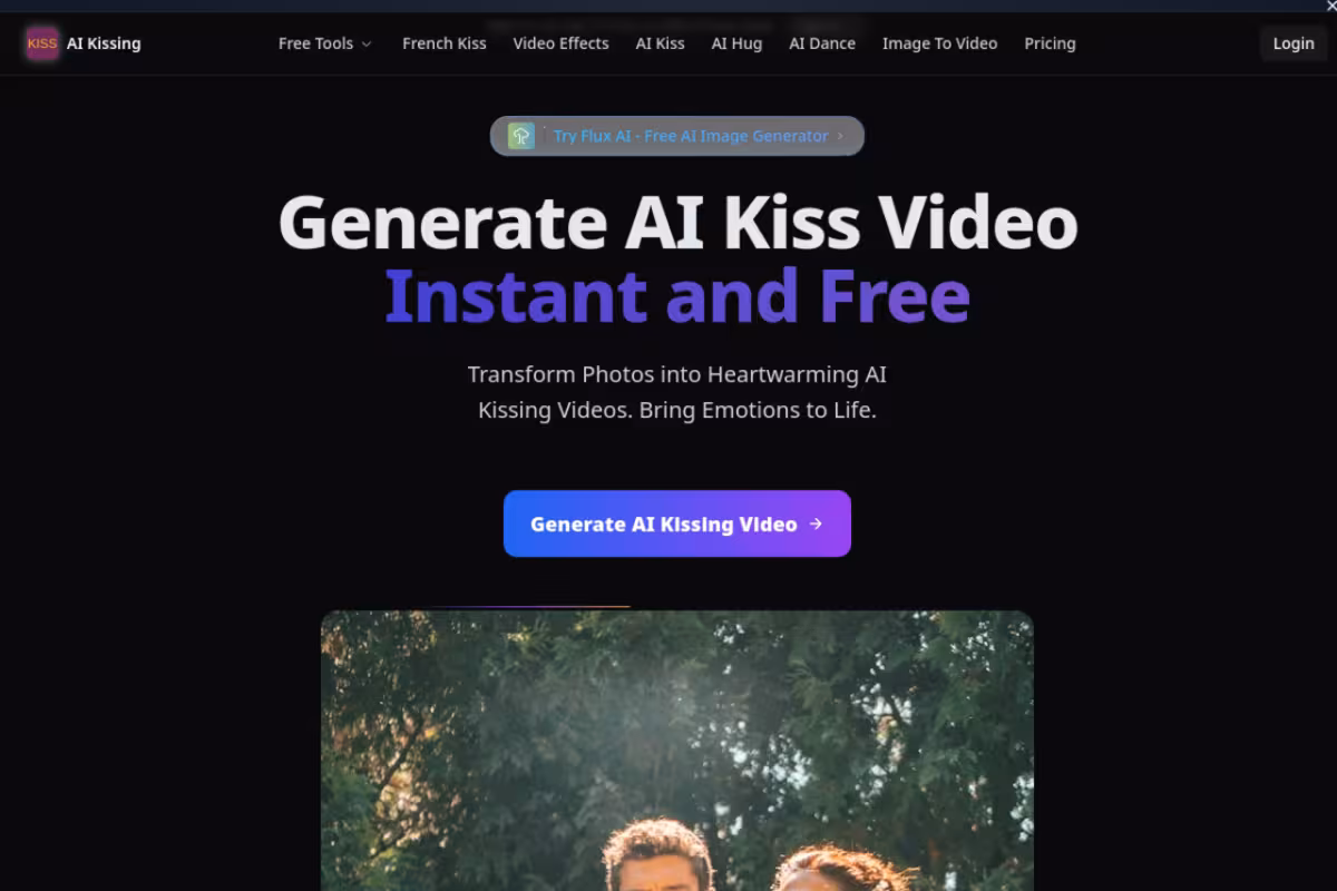 AI Kissing Video Generator homepage screenshot