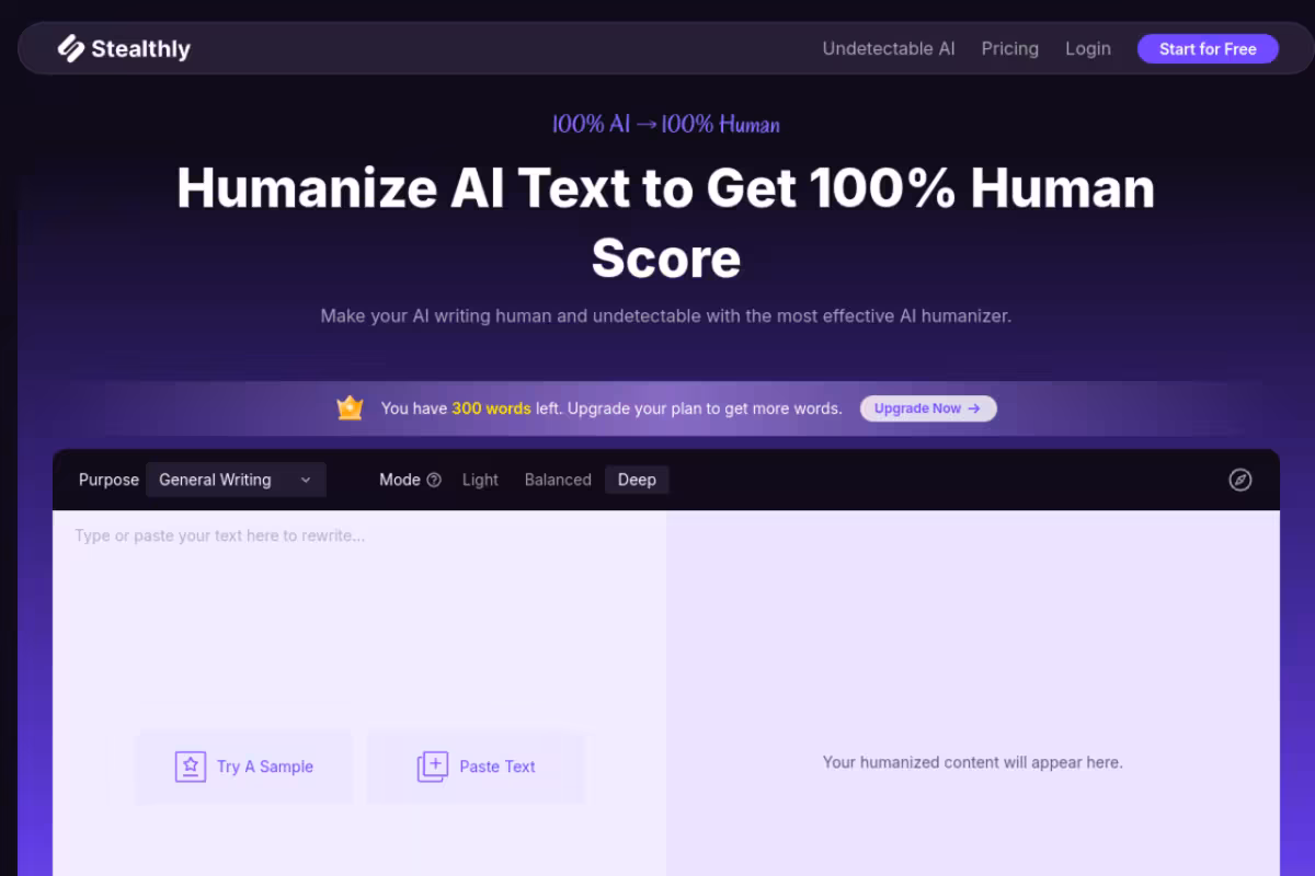 Stealthly homepage screenshot