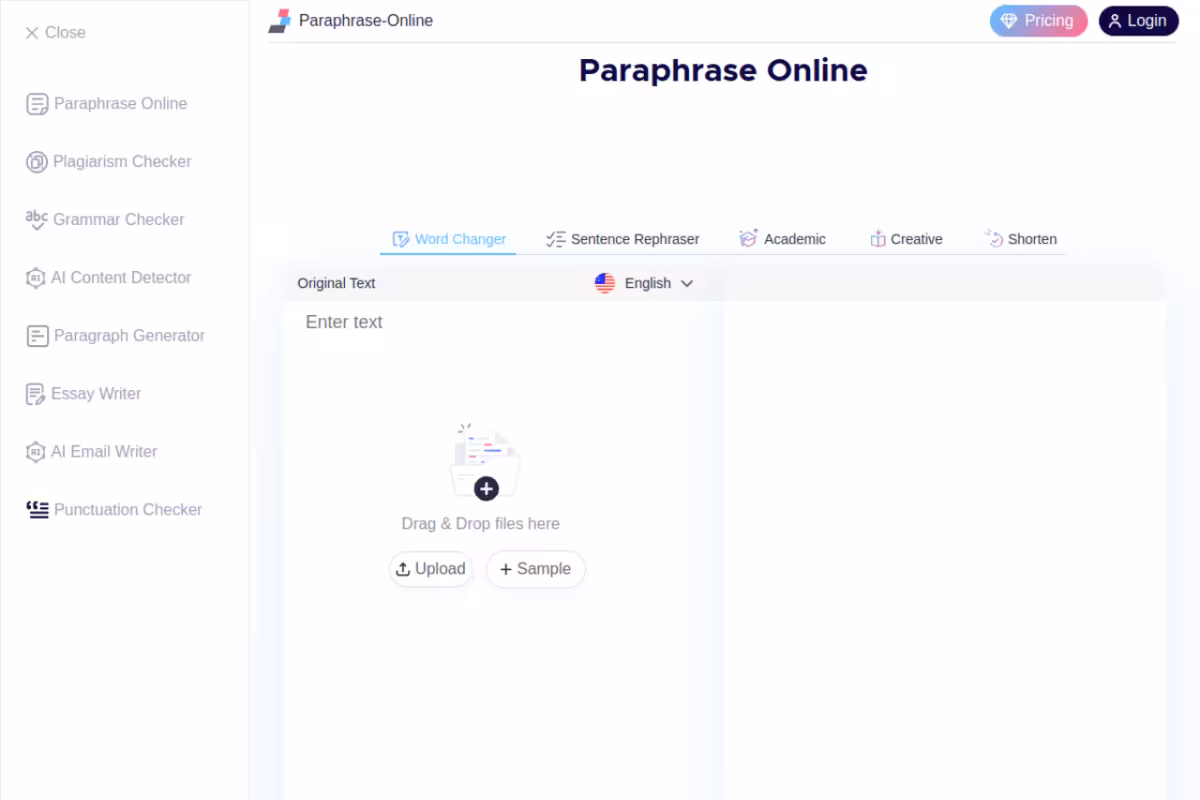 Paraphrase Online homepage screenshot