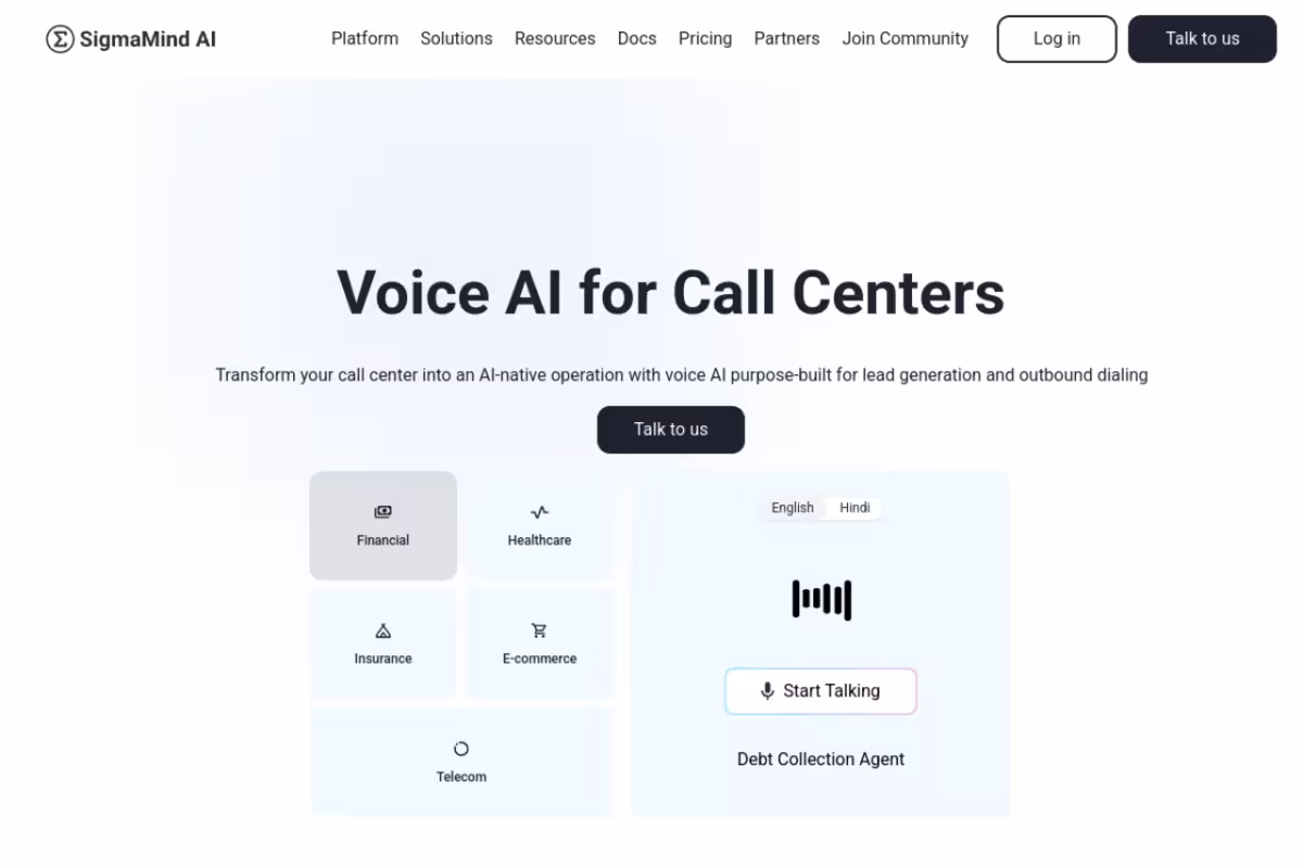 SigmaMind AI homepage screenshot