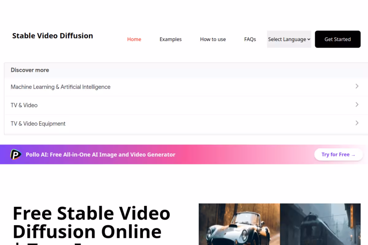 Stable Video Diffusion Online homepage screenshot