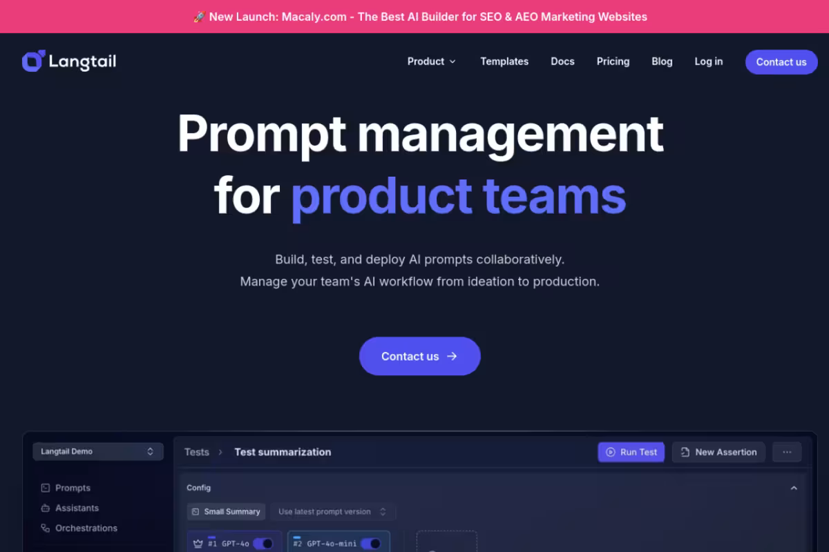 Langtail homepage screenshot