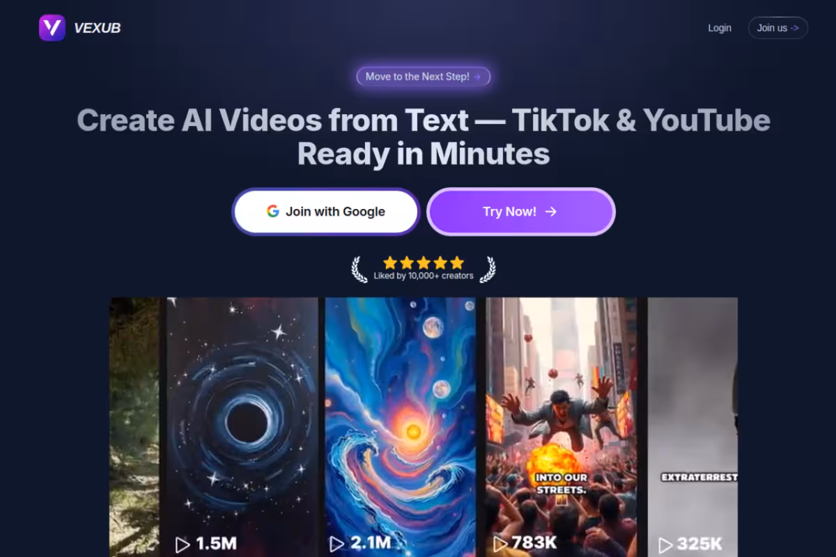 Vexub homepage screenshot