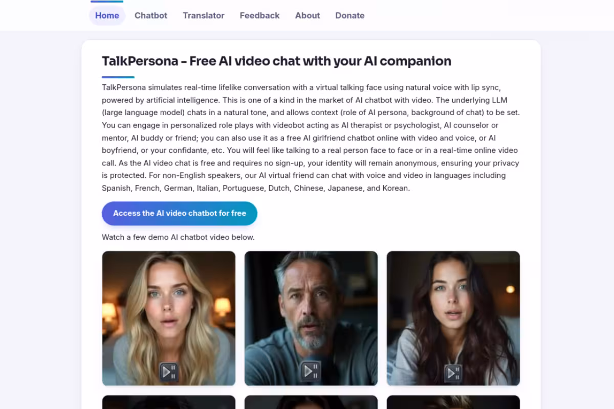 TalkPersona homepage screenshot