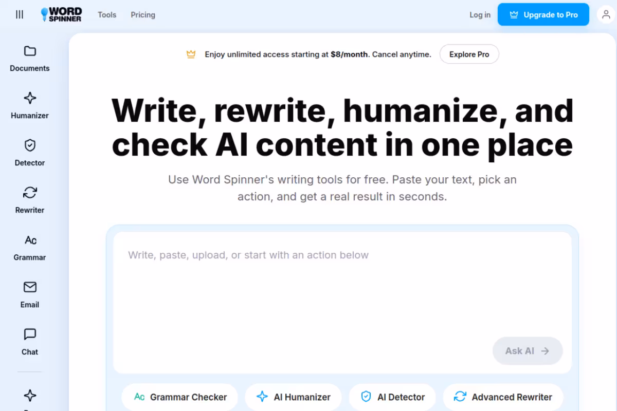 Word Spinner homepage screenshot