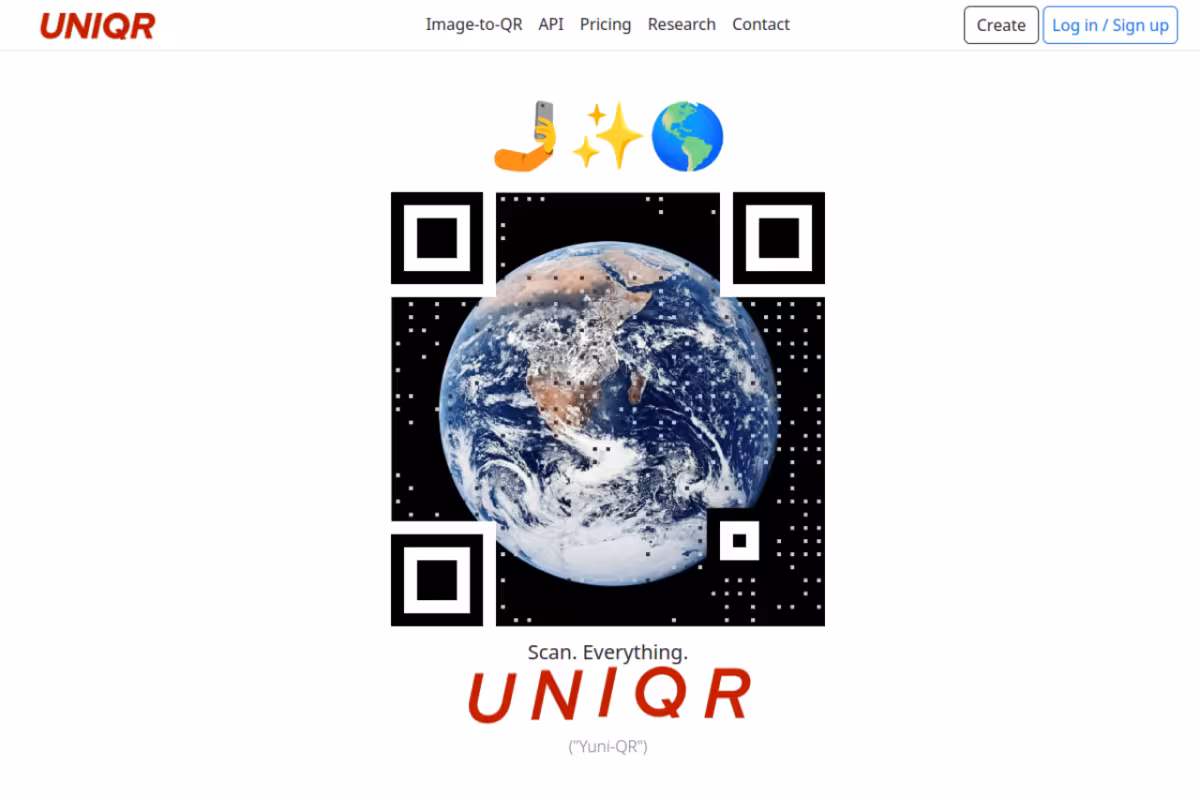 UNIQR homepage screenshot