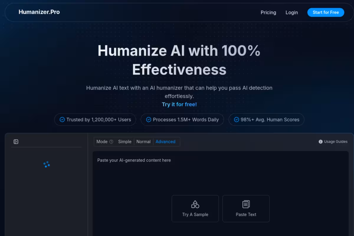 Humanizer Pro homepage screenshot